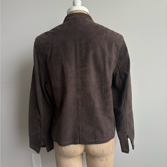 Nine West 100% Suede Leather Jacket Brown Zip-Up Moto Style Size 12 - Picture 6 of 12